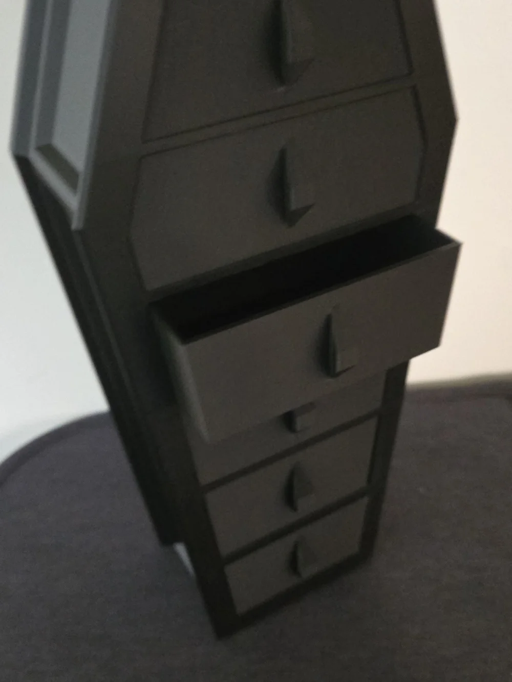 Hand Crafted Black Coffin-Shaped 6-Drawer Organizer